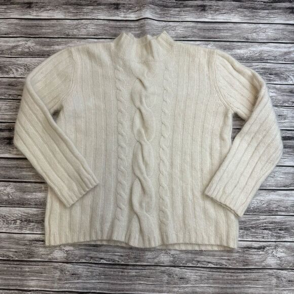 Liz Claiborne Women Mock Neck Sweater M Med Medium Angora Lambs Wool Ivory Cream - Picture 13 of 14
